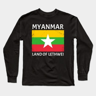 Myanmar Flag Land of Lethwei Long Sleeve T-Shirt